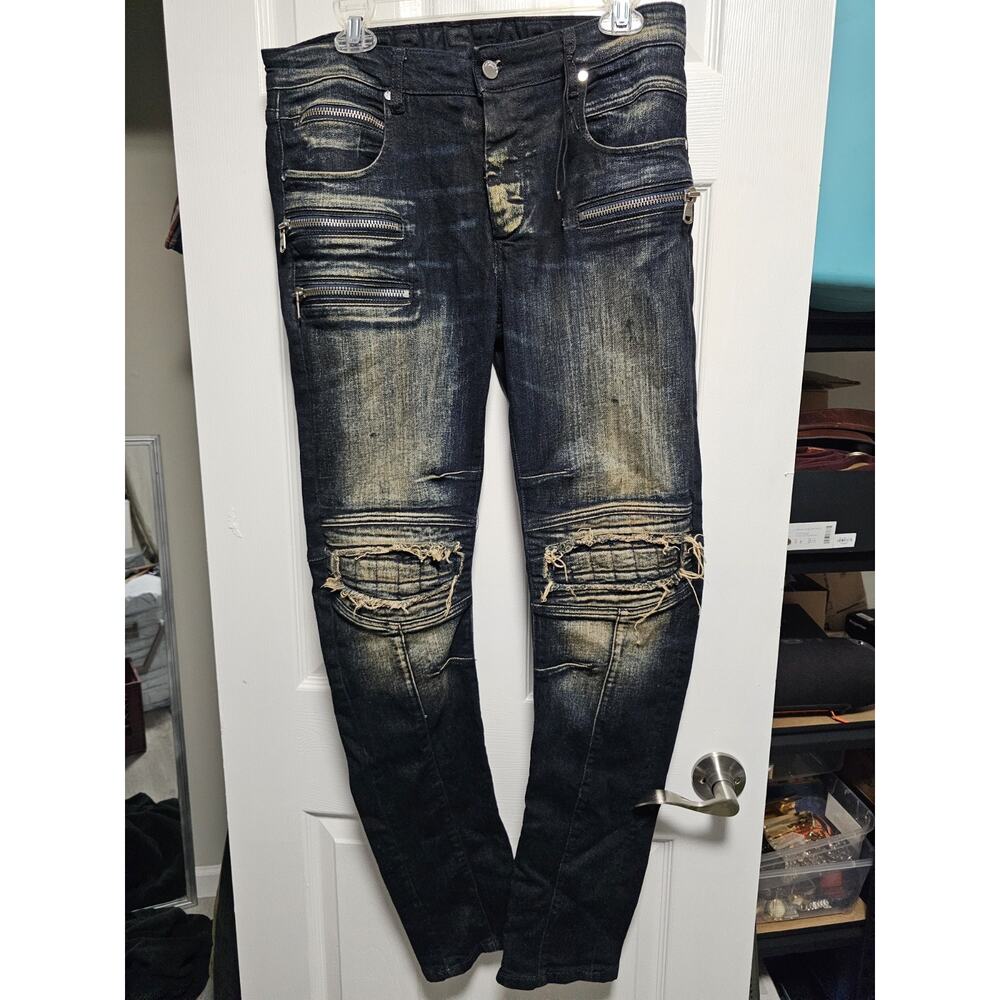 Rockstar Jeans Men's Size 32 Designer Moto Skinny Zipper Stretch Distressed